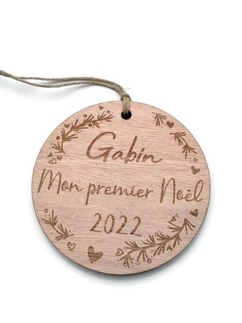 Personalized Christmas Bauble Baby's First Christmas Personalized Ornament Wooden Christmas Decoration image 9