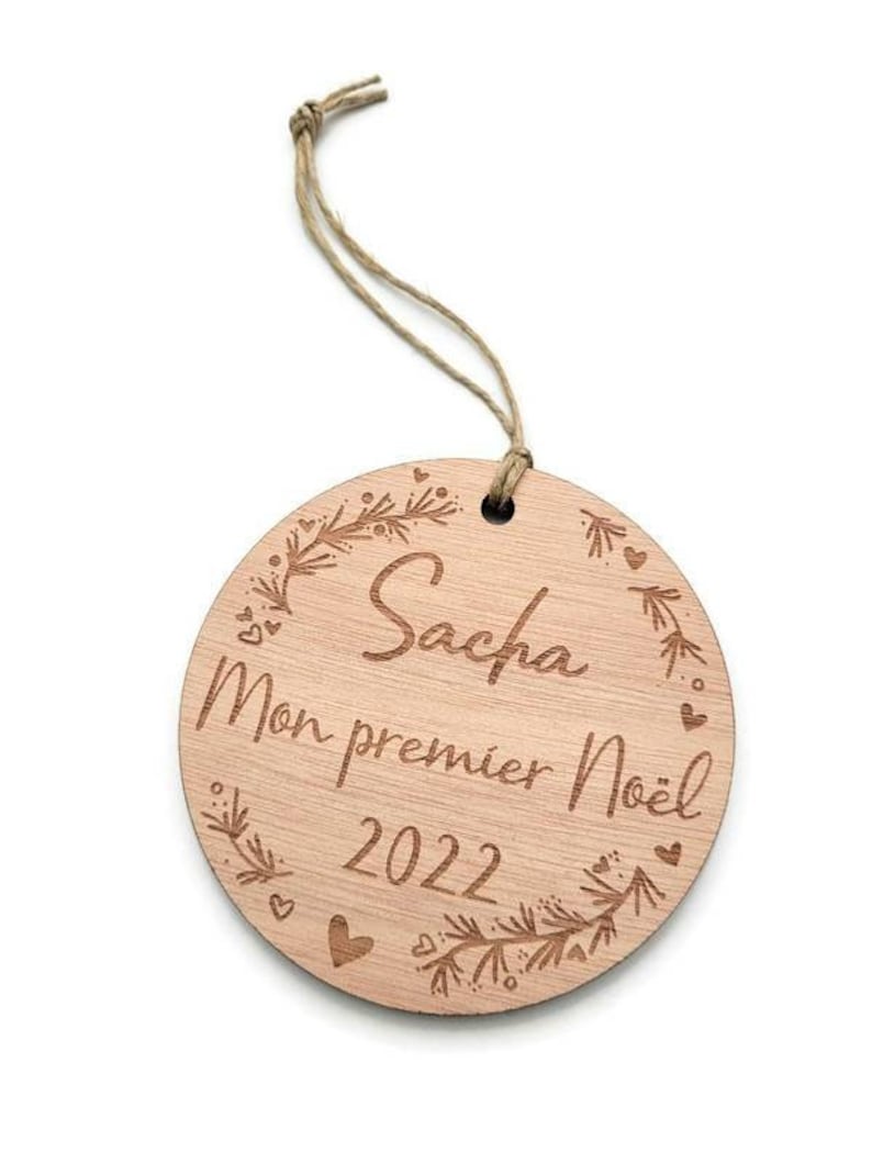 Personalized Christmas Bauble Baby's First Christmas Personalized Ornament Wooden Christmas Decoration image 4