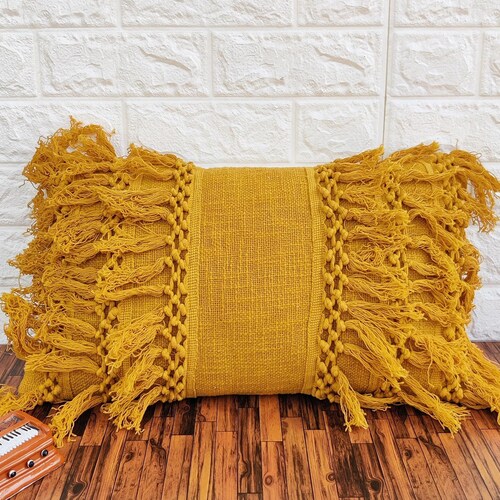 Ivory & Mustard Yellow Cotton Cushion Cover Tufted Boho Etsy