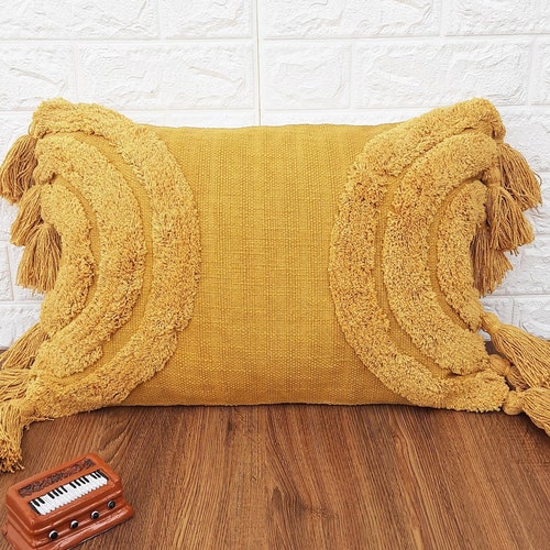 Mustard Yellow Tufted Textured Boho Pillow Cover Bohemian Etsy