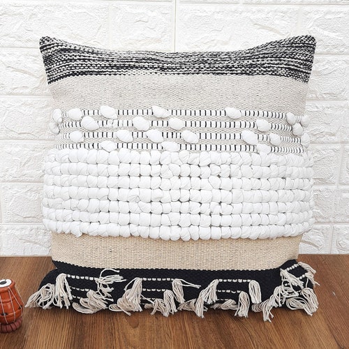 Hand Loom Woven Cotton Pillow Cover 14x24 Inch White Cream Etsy
