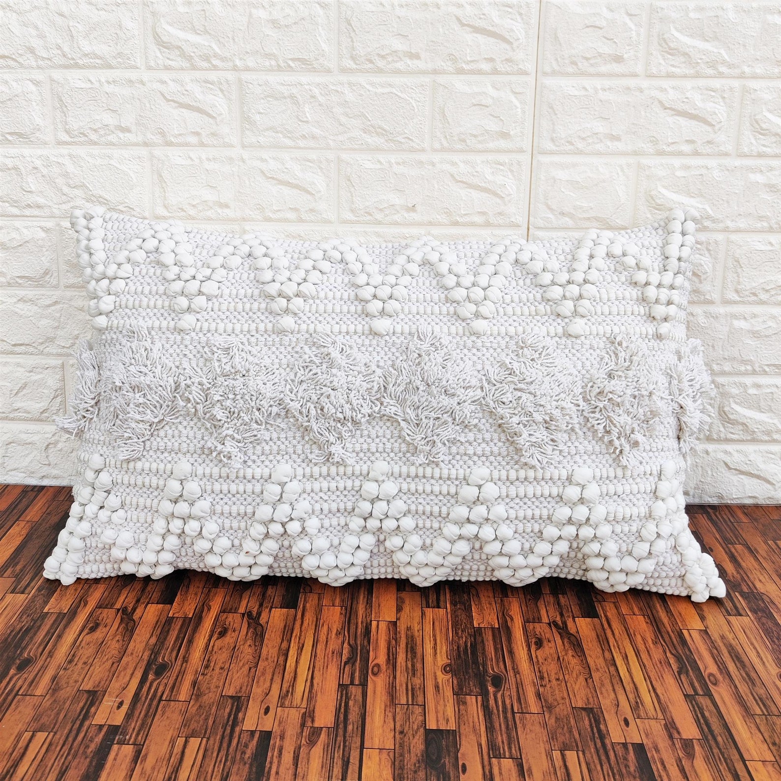 Hand Loom Woven Cotton Pillow Cover 14x24 Inch White Cream Etsy