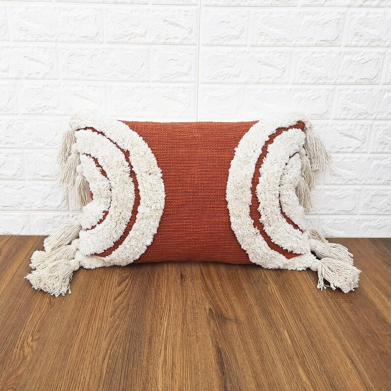Rust & Ivory Color Tufted Boho Textured Pillow Case With Etsy