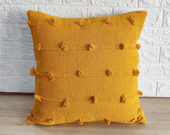 Natural Raw Cotton Hand Loom Woven Hand Dyed Textured Fabric Boho Cushion Cover 12x20, 14x20, 18x18, 20x20, 22x22, 24x24 Throw Pillow Cover