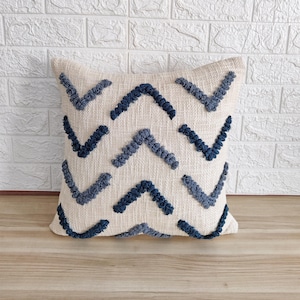 Teal Blue & Gray Cotton Cushion Cover Tufted Boho Textured Pillow Case | 16x16 , 18x18, 20x20, 22x22, 24x24 Throw Pillow Cover