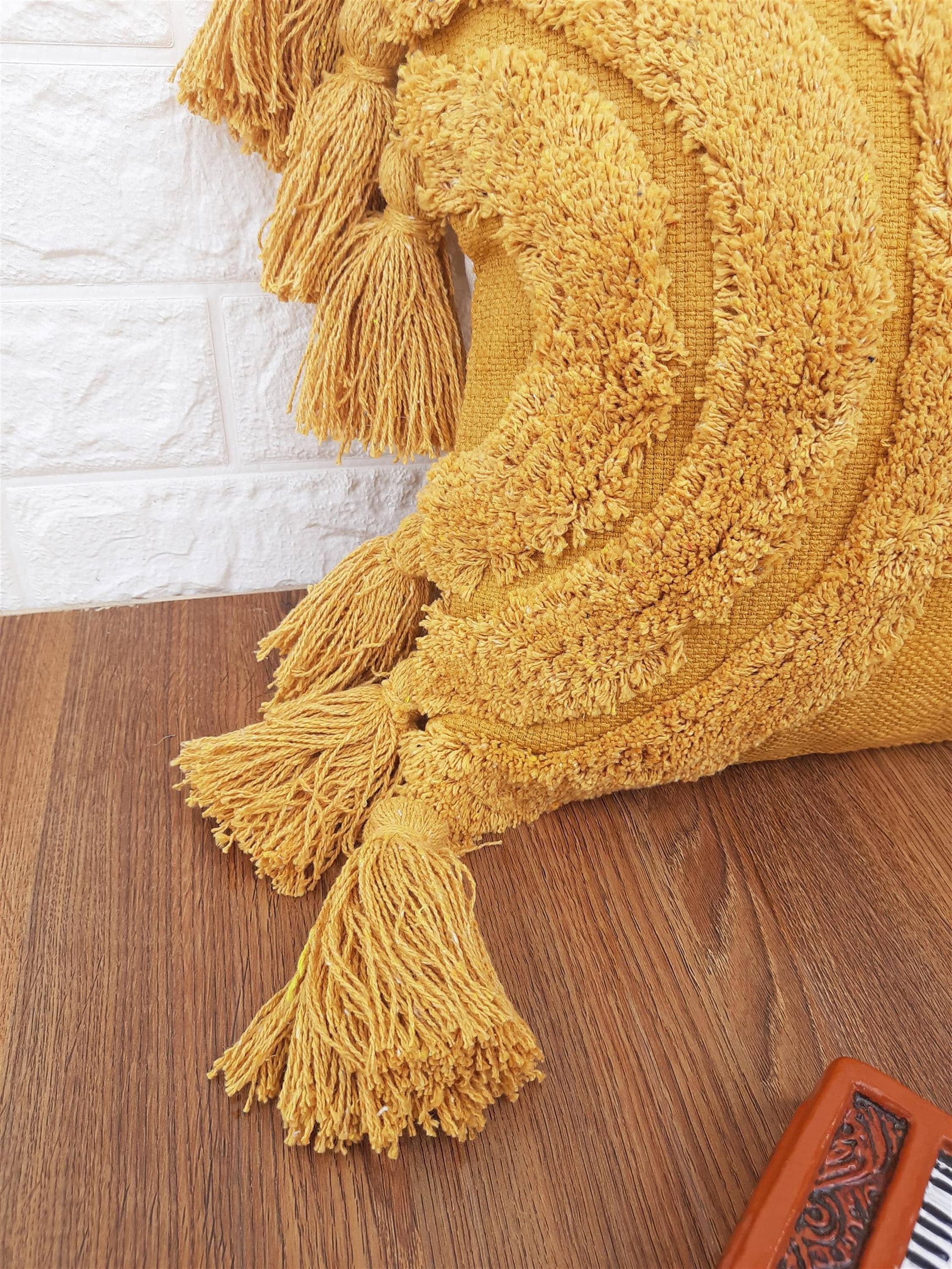 Mustard Yellow Tufted Boho Textured Pillow Case With Tassels Etsy