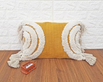 Mustard Yellow & Ivory off White Cream Tufted Boho Textured
