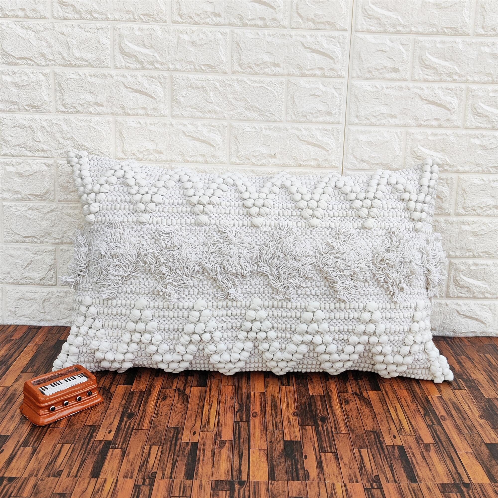 Hand Loom Woven Cotton Pillow Cover 14x24 Inch White Cream Etsy