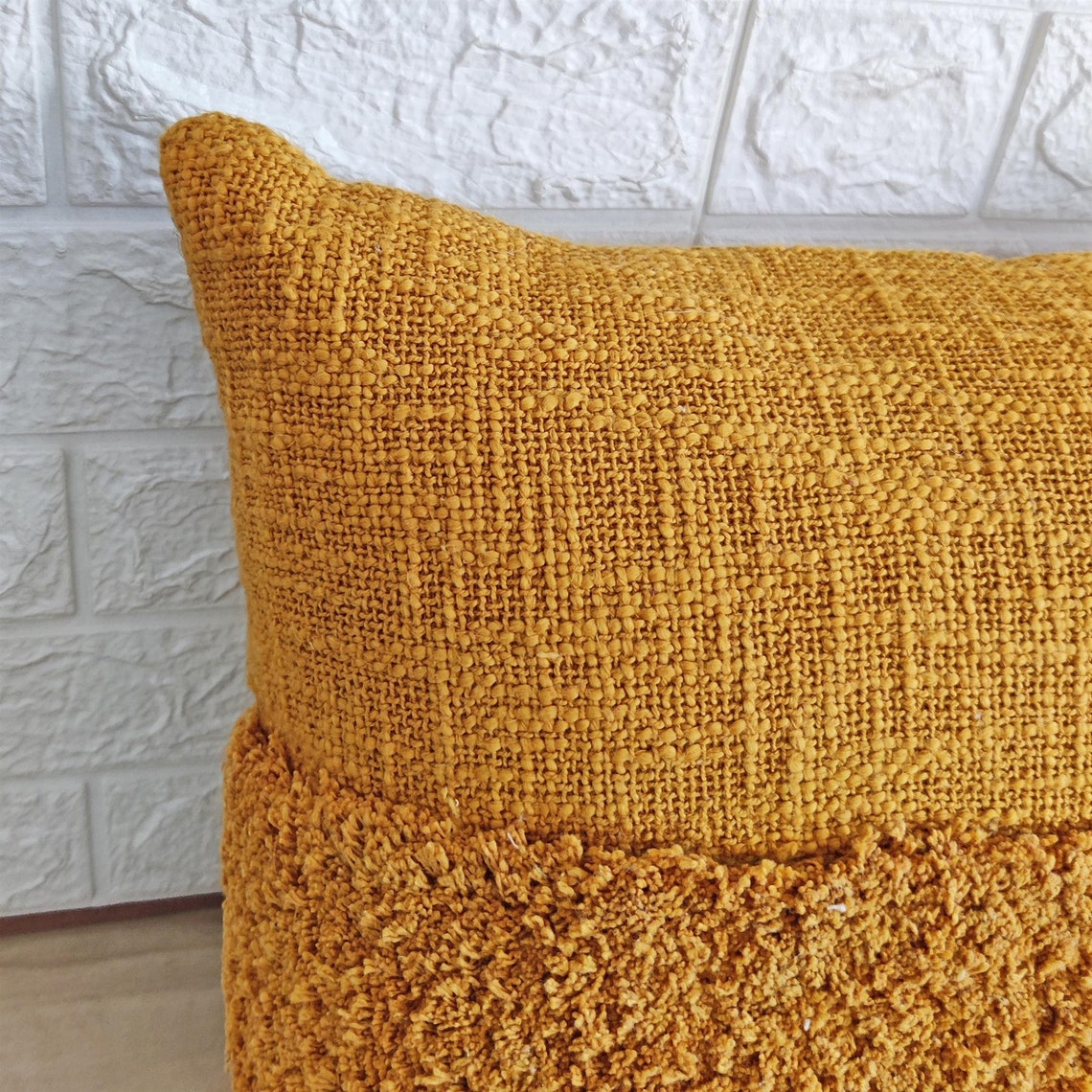 Mustard Yellow Cotton Boho Cushion Cover Tufted Textured Etsy
