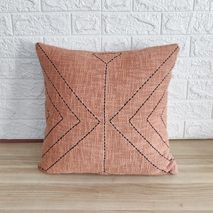 Blush Pink Hand Dyed Raw Cotton Textured Fabric Boho Cushion Cover Hand Machine Stitched 18x18, 20x20, 22x22, 24x24 Throw Pillow Cover