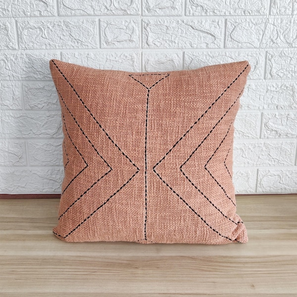 Blush Pink Hand Dyed Raw Cotton Textured Fabric Boho Cushion Cover Hand Machine Stitched 18x18, 20x20, 22x22, 24x24 Throw Pillow Cover