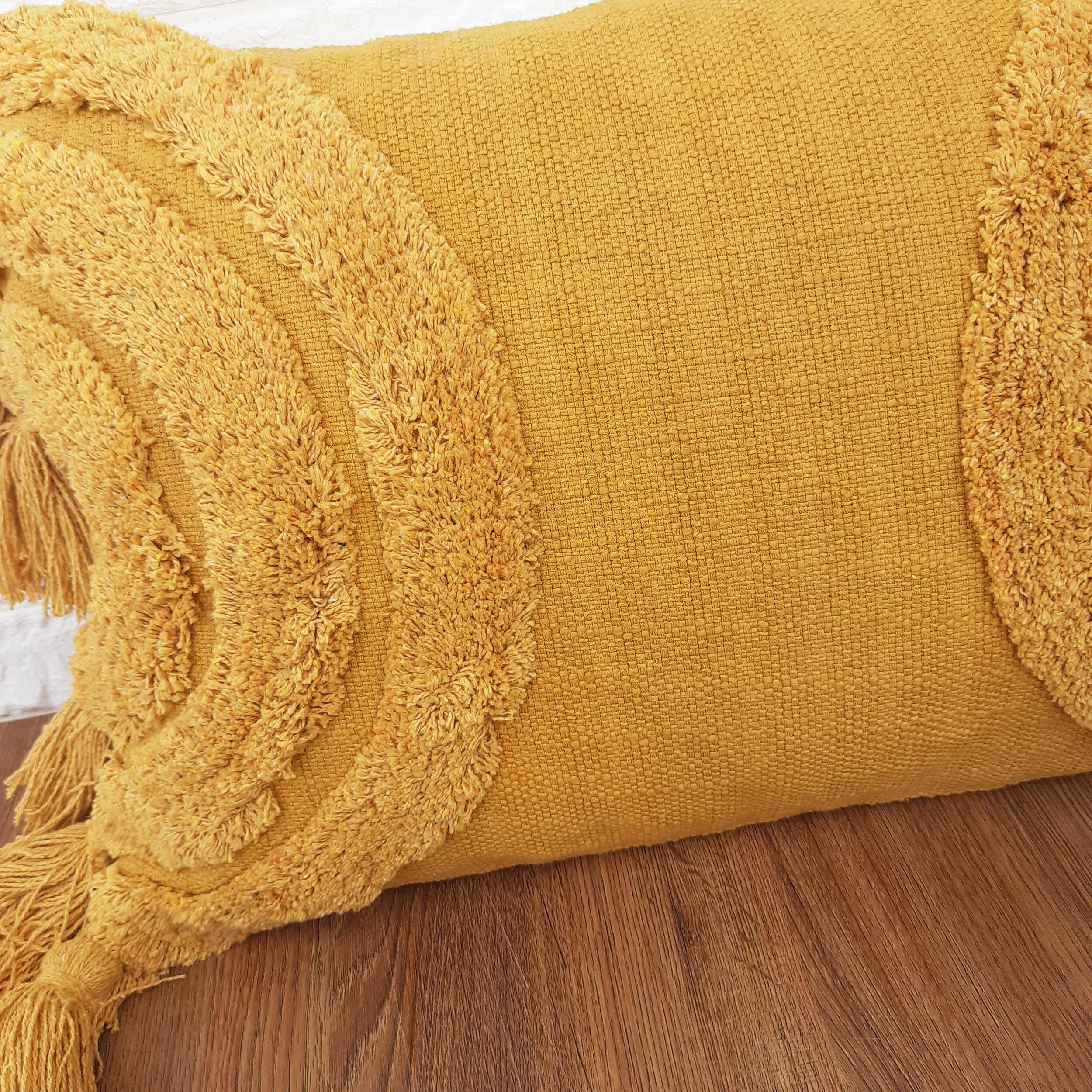 Mustard Yellow Tufted Boho Textured Pillow Case With Tassels Etsy