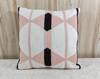 Blush Pink & Ivory Geometric Cotton Throw Pillow Case, Cotton Boho Cushion Cover