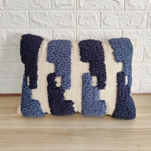 Federa per cuscino testurizzata Boho trapuntata in cotone blu navy (blu scuro) e grigio / fodera per cuscino decorativo 14x20, 14x24, 16x24