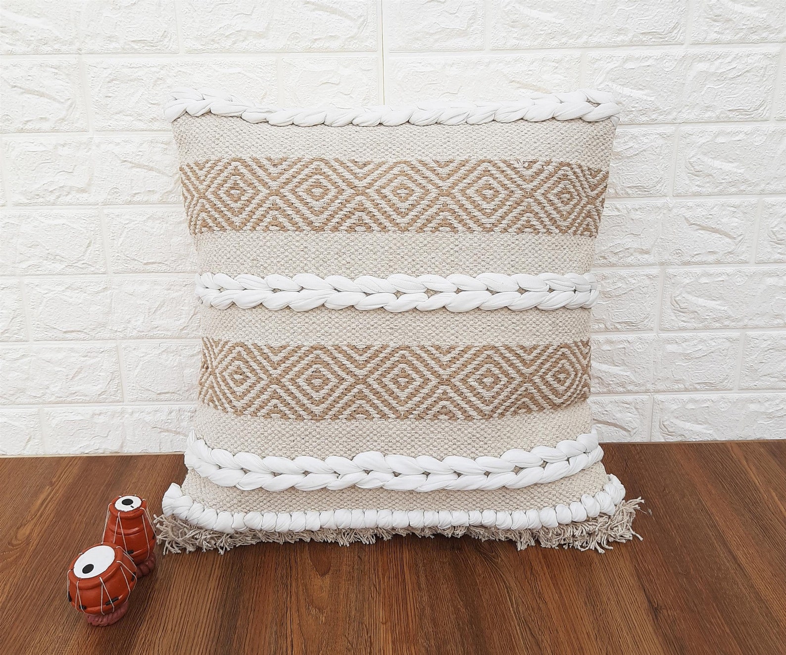 Cotton & Jute Hand Woven Pillows Natural Jute Brown Natural Etsy