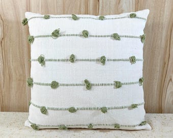 Sage Green & Off White Handloom Woven Boho Throw Pillow Case, 100% Cotton Cushion Cover