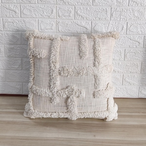 Off white Ivory Natural Raw Cotton Cushion Cover Tufted Boho Textured Pillow Case | 18x18, 20x20, 22x22, 24x24 Throw Pillow Cover