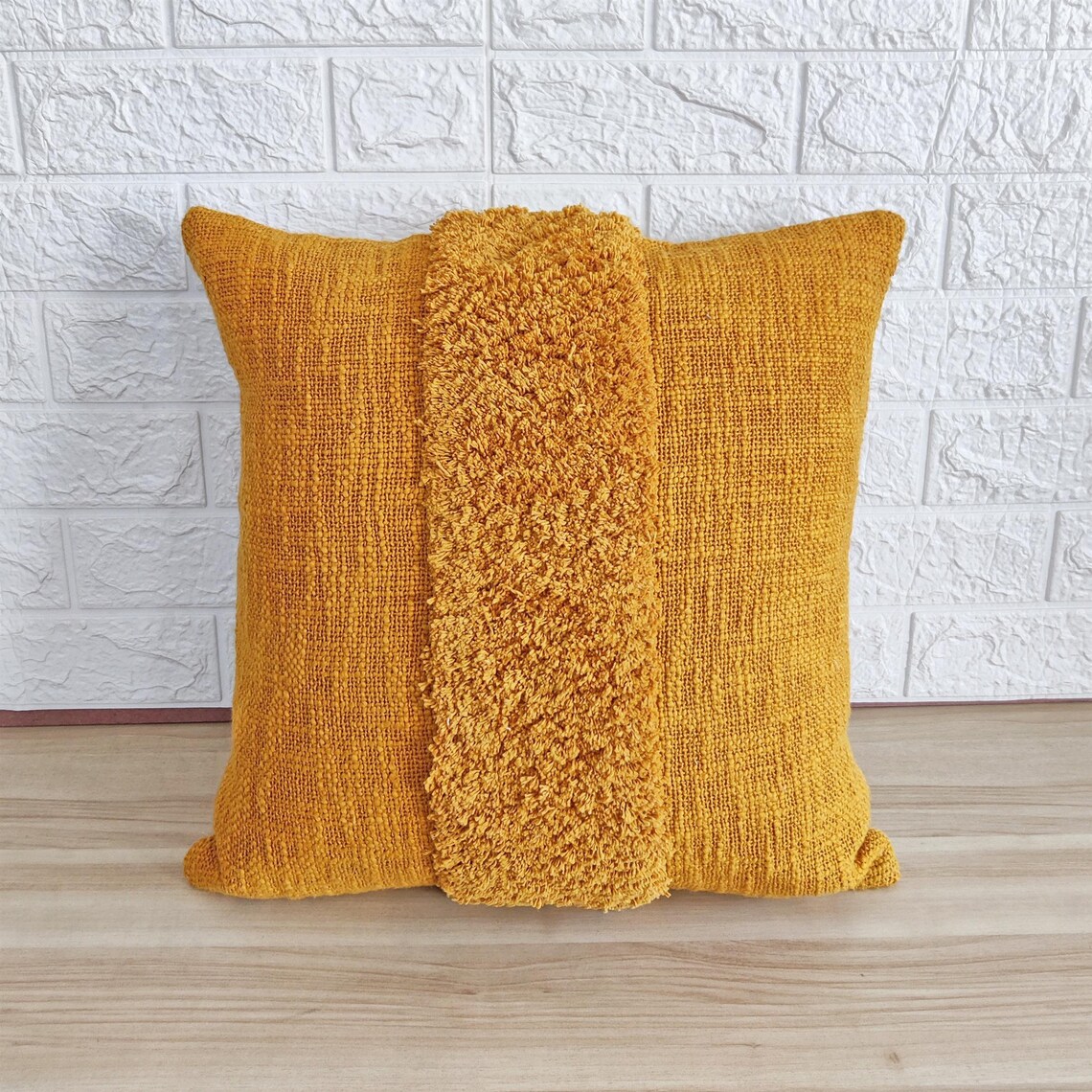 Mustard Yellow Cotton Boho Cushion Cover Tufted Textured Etsy