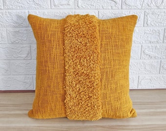 Mustard Yellow Cotton Boho Cushion Cover Tufted Textured Pillow Case | 18x18, 20x20, 22x22, 24x24 Throw Pillow Cover