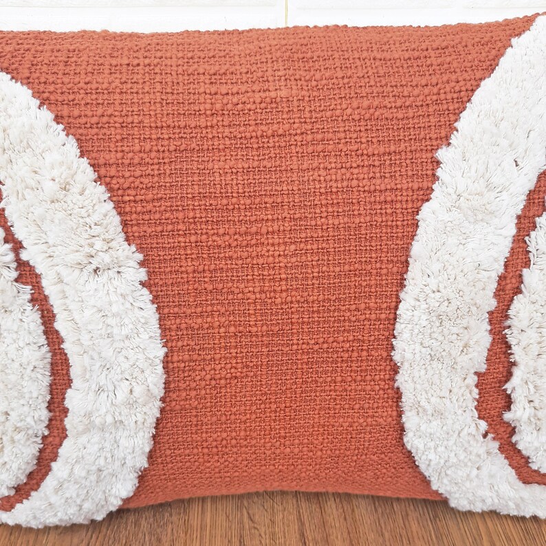 Rust & Ivory Color Tufted Boho Textured Pillow Case With Etsy