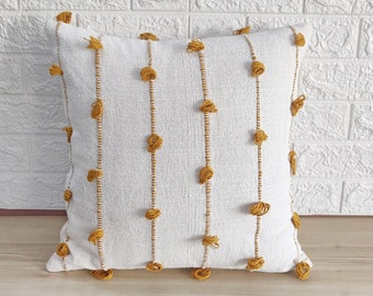 Natural Raw Cotton Hand Loom Woven Hand Dyed Textured Fabric Boho Cushion Cover 12x20, 14x20, 18x18, 20x20, 22x22, 24x24 Throw Pillow Cover