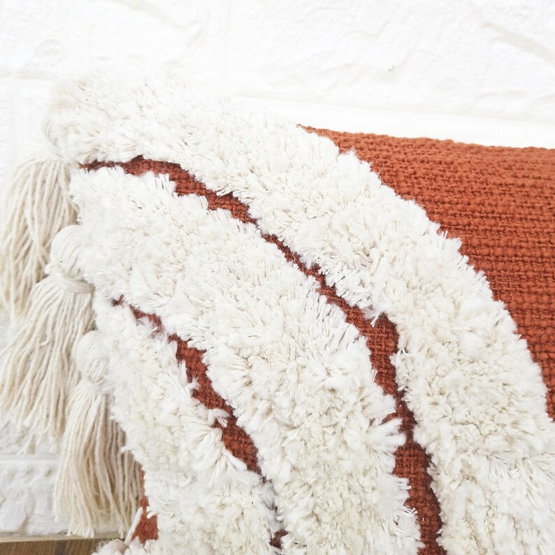 Rust & Ivory Color Tufted Boho Textured Pillow Case With Etsy