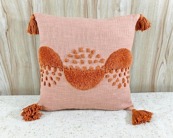 Blush Pink & Rust Orange Hand Dyed Raw Cotton Textured Fabric Boho Cushion Cover Hand Embroidered 18x18, 20x20, 24x24 Throw Pillow Cover