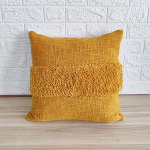 Raw Cotton Hand Dyed Mustard Yellow Cotton Boho Cushion Cover Tufted Textured Pillow Case | 18x18, 20x20, 22x22, 24x24 Throw Pillow Cover