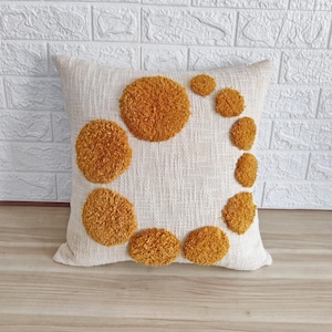 Cotton Cushion Cover Mustard Yellow & Ivory Tufted Boho Textured Pillow Case | 18x18, 20x20, 22x22, 24x24 Throw Pillow Cover