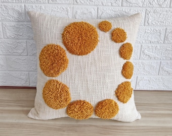 Cotton Cushion Cover Mustard Yellow & Ivory Tufted Boho Textured Pillow Case | 18x18, 20x20, 22x22, 24x24 Throw Pillow Cover