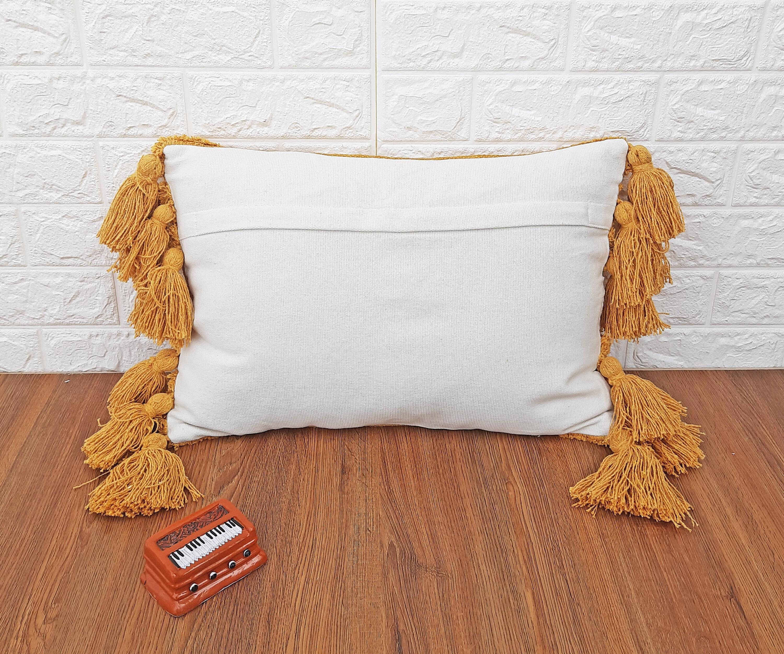 Mustard Yellow Tufted Boho Textured Pillow Case With Tassels Etsy