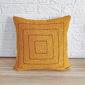 Hand Dyed Raw Cotton Textured Fabric Mustard Yellow Boho Cushion Cover Hand Machine Stitched 18x18, 20x20, 22x22, 24x24 Throw Pillow Cover