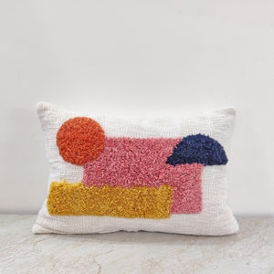 Salmon Pink Mustard Yellow Rust Orange Multicolour Cotton Embroidered Tufted Boho Textured Cushion Cover | 12x20, 14x20 Throw Pillow Cover
