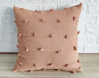 Natural Raw Cotton Hand Loom Woven Hand Dyed Textured Fabric Boho Cushion Cover 12x20, 14x20, 18x18, 20x20, 22x22, 24x24 Throw Pillow Cover