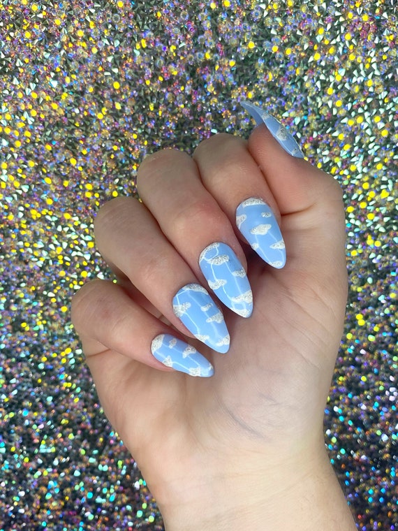 Short Stiletto Press On Nails Blue Press On Nails Baby Etsy Short Stiletto Press On Nails Blue Press On Nails Baby Etsy