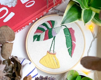 Tropical Leaves Finished Embroidery Hoop Art - Plant Embroidery Hoop Art - Housewarming Gift - Wall Decor - Handmade Wall Art