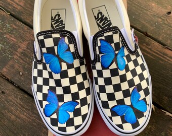 checkered vans with butterflies