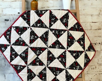 Pet quilt - red, black and white woodland creatures