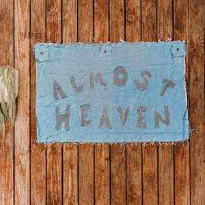 Almost Heaven Denim Banner | Handmade Coastal Wall Hanging with Raw Edge Applique