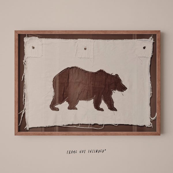 The Grizzly Bear Denim Banner | Handmade Cabin Wall Hanging | Lake House Decor