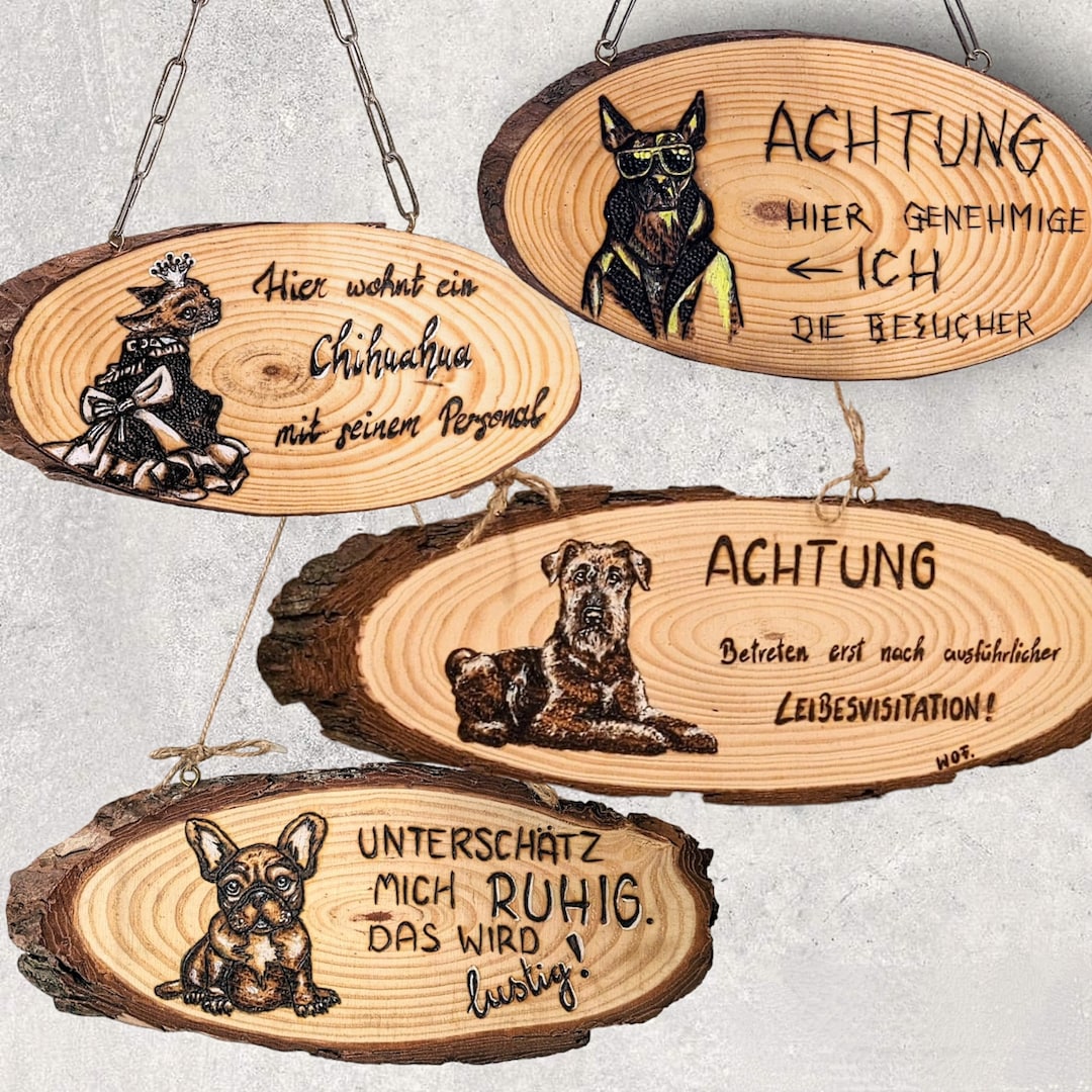 Personalisiertes Hunde Warnschild mit witzigem Spruch und Details