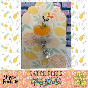 Halloween Ghost Pumpkin Badge Reel | Glitter Acrylic Nurse ID Holder