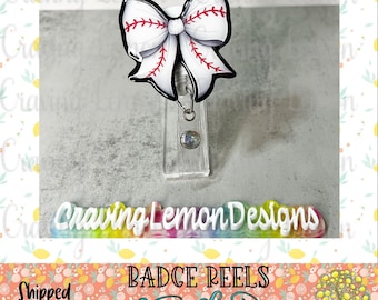 Coquette Sports Bow Badge Reel | Acrylic Nurse ID Holder