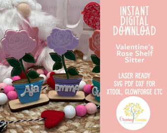 Personalized Valentine Rose Sign SVG| Custom Cuttle Template | Laser Cut File