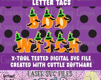 Halloween Witch A-Z Letter Tags | Laser SVG File (Digital Download)