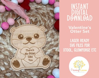 Otter Valentine SVG | Otter Holding Heart Laser Cut Files | Punny Valentine Otter | Instant DIGITAL Download
