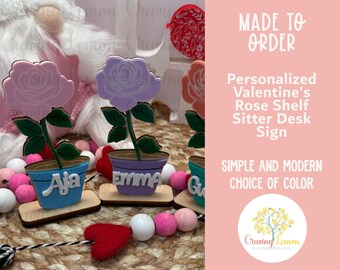 Personalized Valentine Rose Sign | Custom Name Flower | Laser Cut Rose in Pot