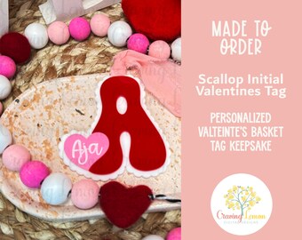 Valentine's Day Scallop Bag Tag | Keepsake | Coquette Personalized Name Tag