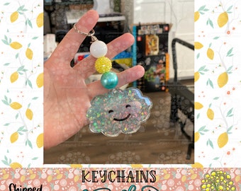 Happy Cloud Beaded Keychain | Acrylic UV Resin |  Bag Tag | Lobster Clasp