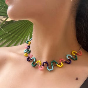 Handmade Colorful Beaded Necklace – Rainbow Choker – Summer Jewelry – Seed Bead Necklace – Funky Festival Jewelry – Gift for Her